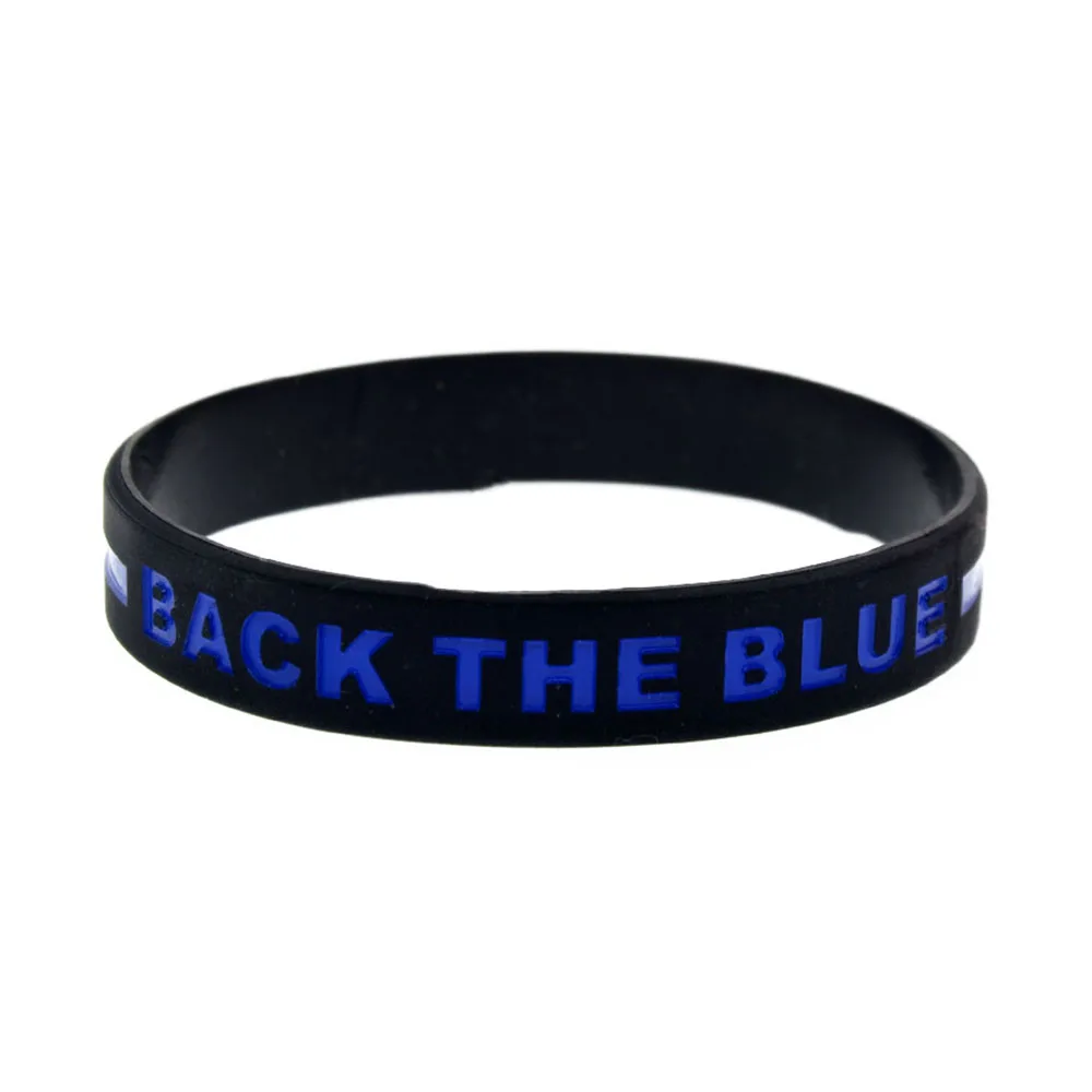 1 PC Back The Blue Line Silikon-Armband, Sport-Gummiarmband, schwarz, Erwachsenengröße – Detail 9