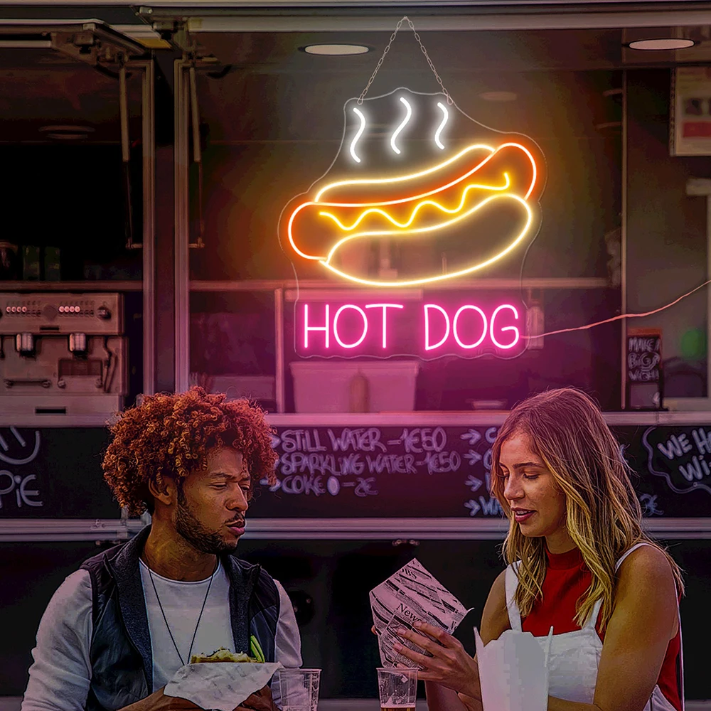 Indoor Hot Dog Neon Sign Custom Fast Food Street Store Neon Sign Restaurant Kitchen Wall Decor Neon Lights Hot Dog Mustard