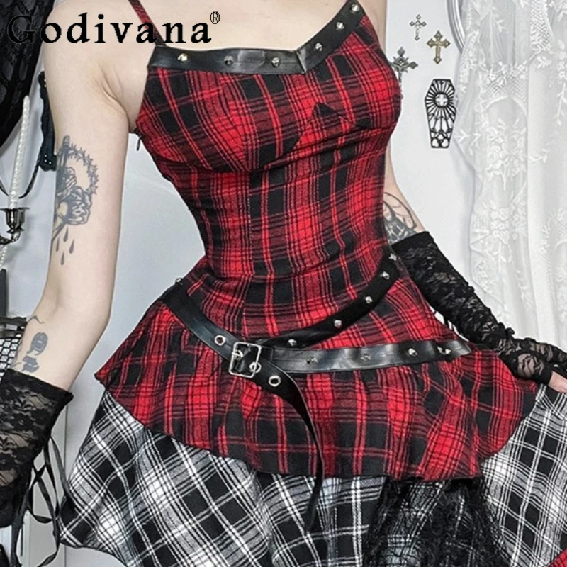 Spring Red Strap Stage Performance Dress Girls Mature Sexy Hot Girl Waist-Cinching Dress Women's Sleeveless Summer Dress