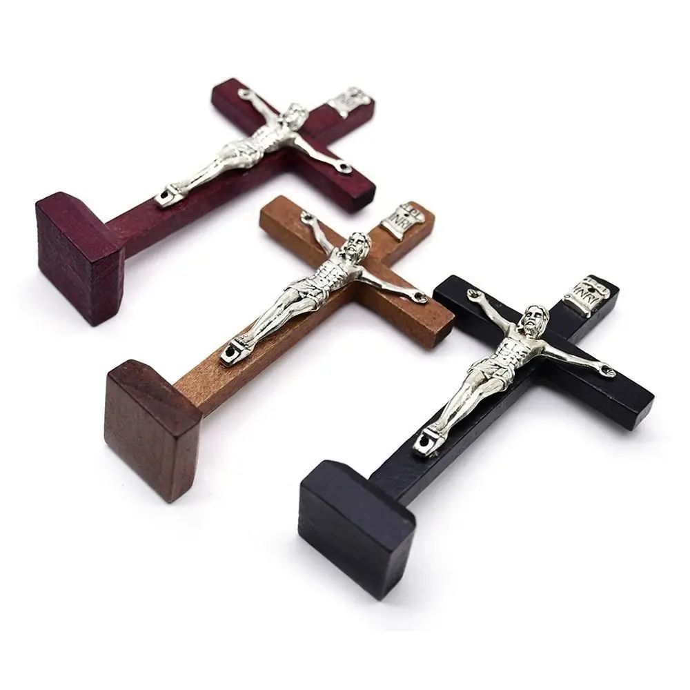 With Stand Wood Crucifix Catholic Prayer Catholic Jesus Cross Religious Charm Wooden Vintage Religious Decoration
