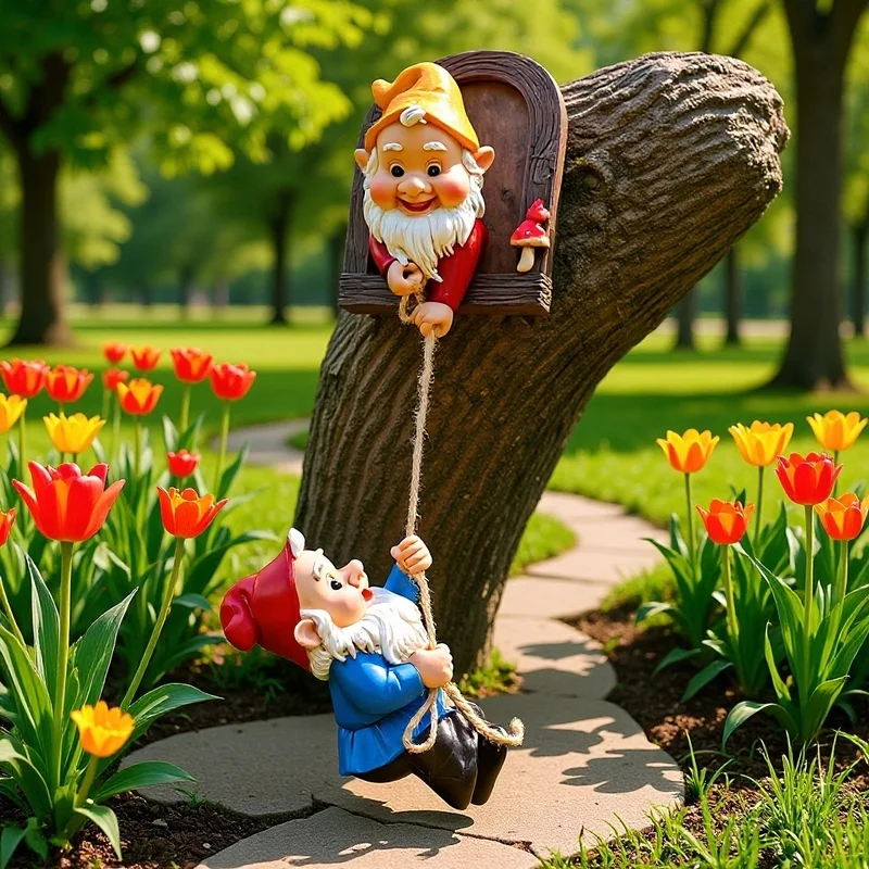 Garden Gnome Dwarf Climbing Rope Resin Craft Ornament Decoration Courtyard Freestanding Cross-Border Tree Face
