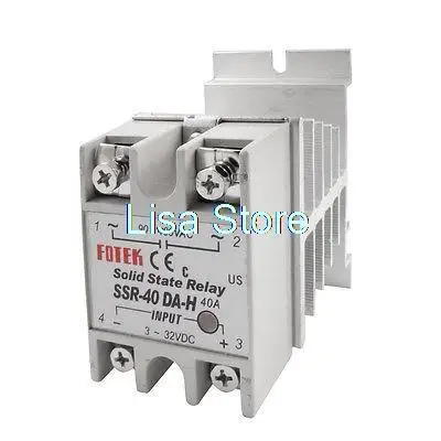 DC to AC Solid State Relay SSR-40DA-H 40A 3-32V 90-480V w Aluminum Heat Sink