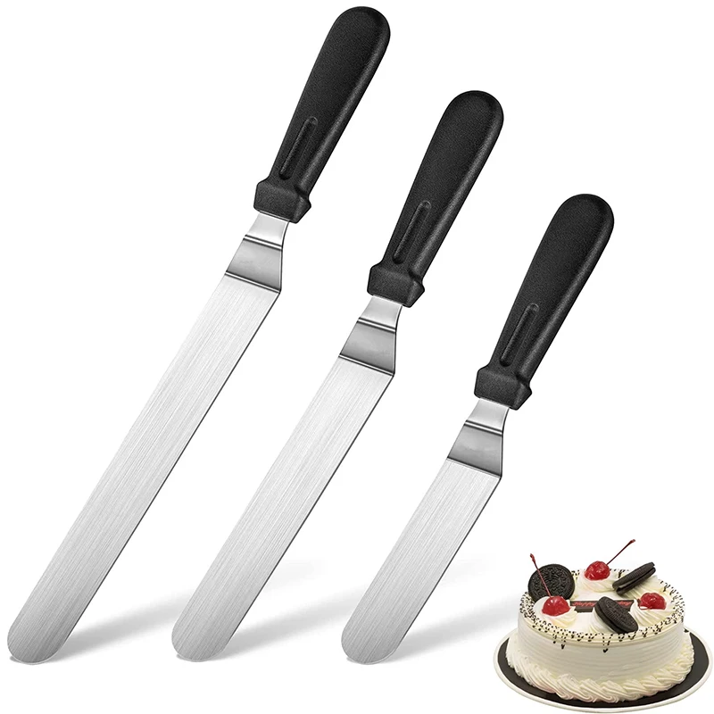6/8/10 Inch Cake Cream Spatula Wooden Handle Stainless Steel Curved Scraper Smooth Demoulding Scraper Baking Tool