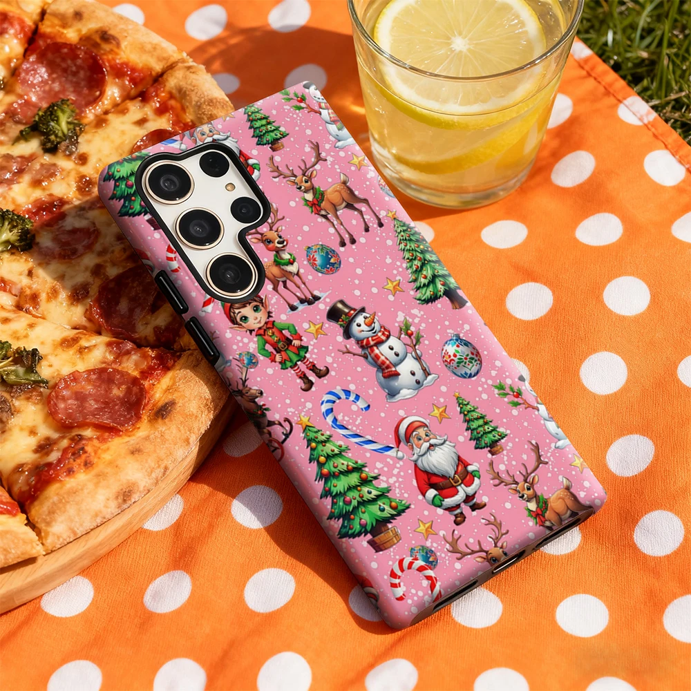 حافظة هاتف عيد الميلاد الاحتفالية لهاتف سامسونج جالاكسي S25 Ultra S24 S23 Ultra Plus غطاء خلفي لامع بطبقة مزدوجة