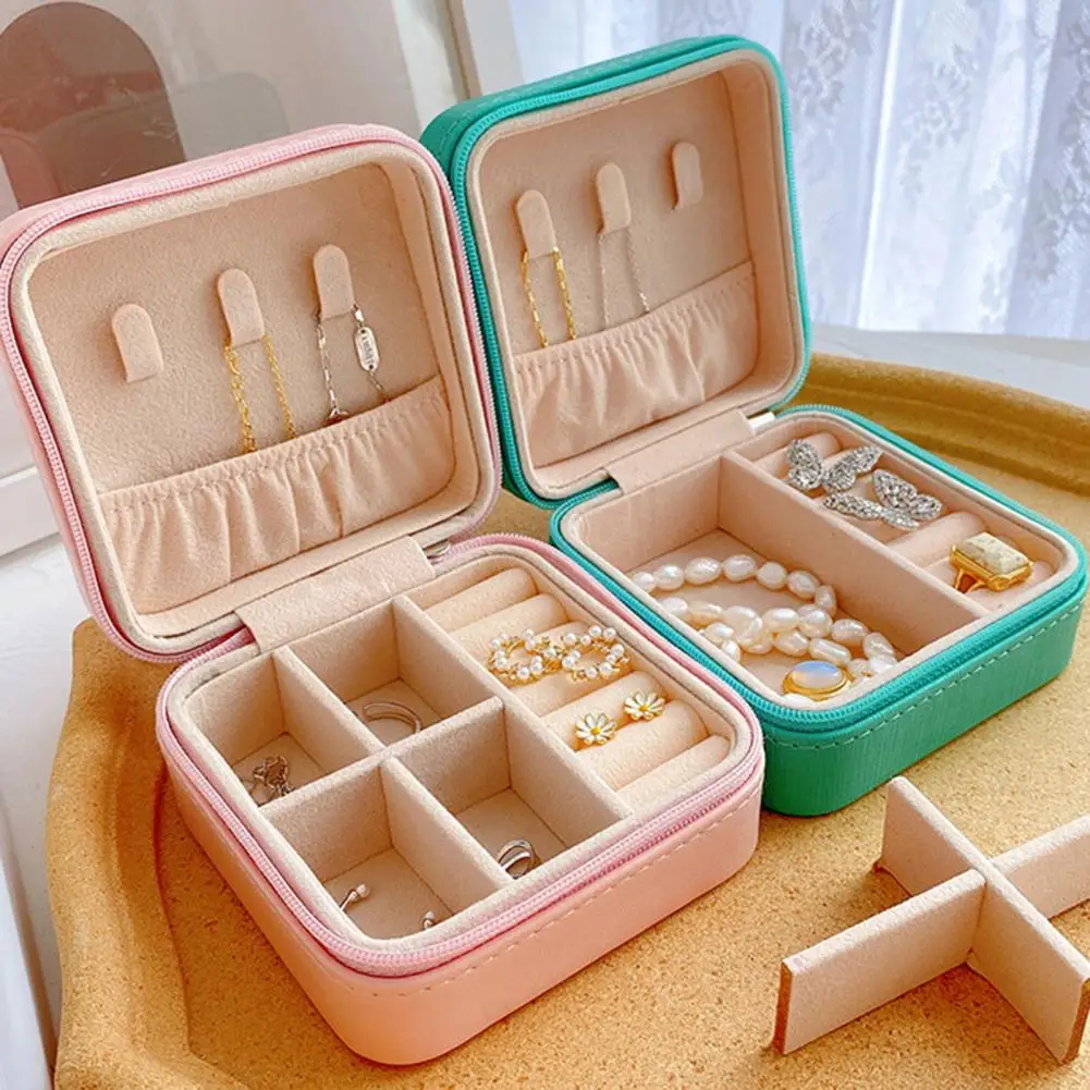 Verpakking Sieraden Organizer Box Lederen Multi Raster Draagbare Rits Oorbellen Ketting Opbergdoos Display Sieraden Opslag