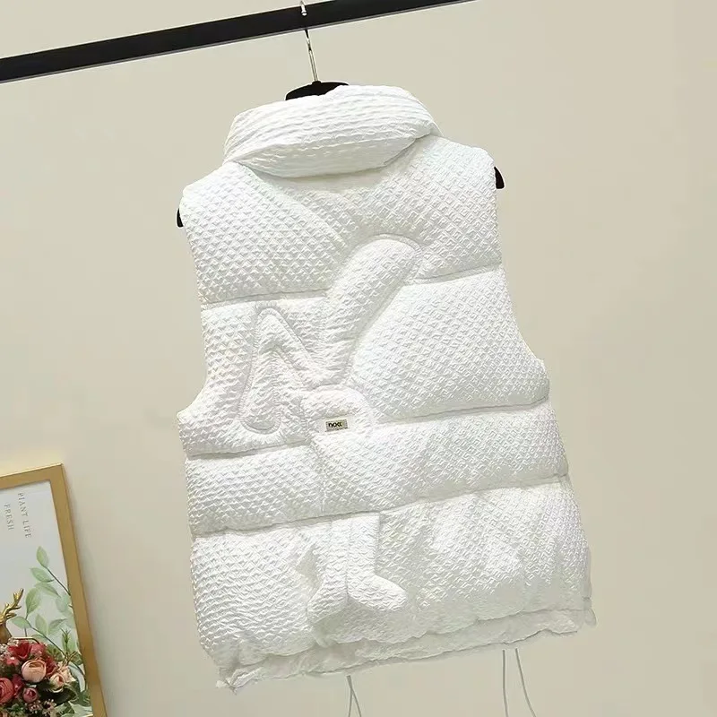 Women\'s Loose 2024 New Autumn Winter Bunny Hanging Vest Short Stand Collar Warm Waistcoat Student