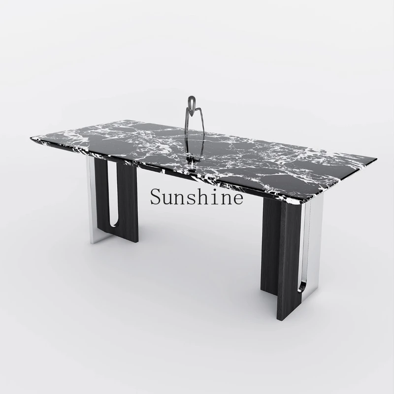 

Italian light luxury marble dining table black and white modern minimalist high-end small apartment rectangular dining table