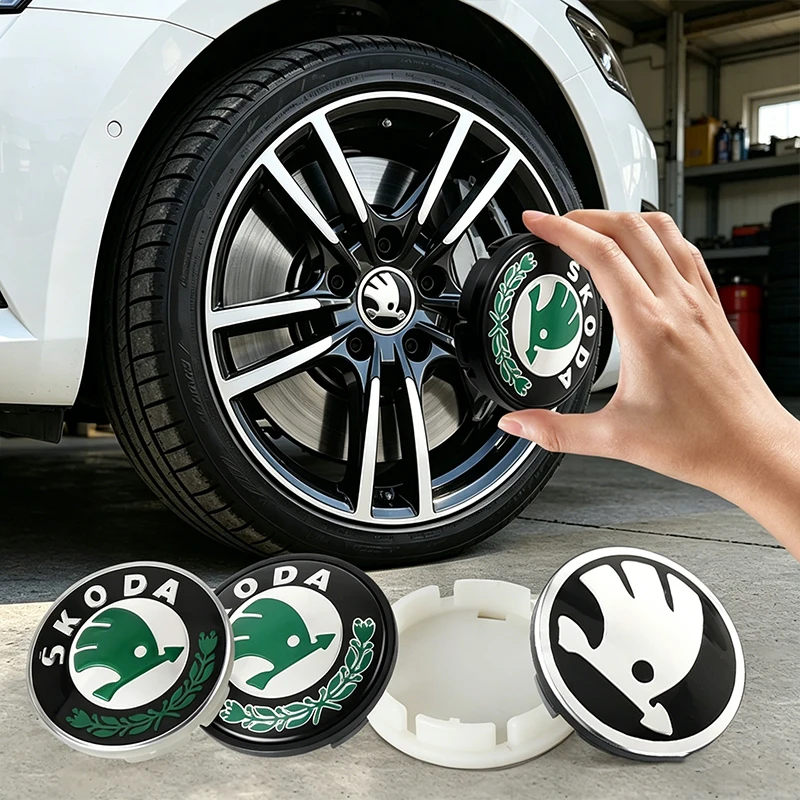 4Pcs Car Wheel Center Cap Emblem Hub Covers Badge Accessories For Skoda Fabia Octavia Karoq Kodiaq Kamiq Superb Rapid Citigo