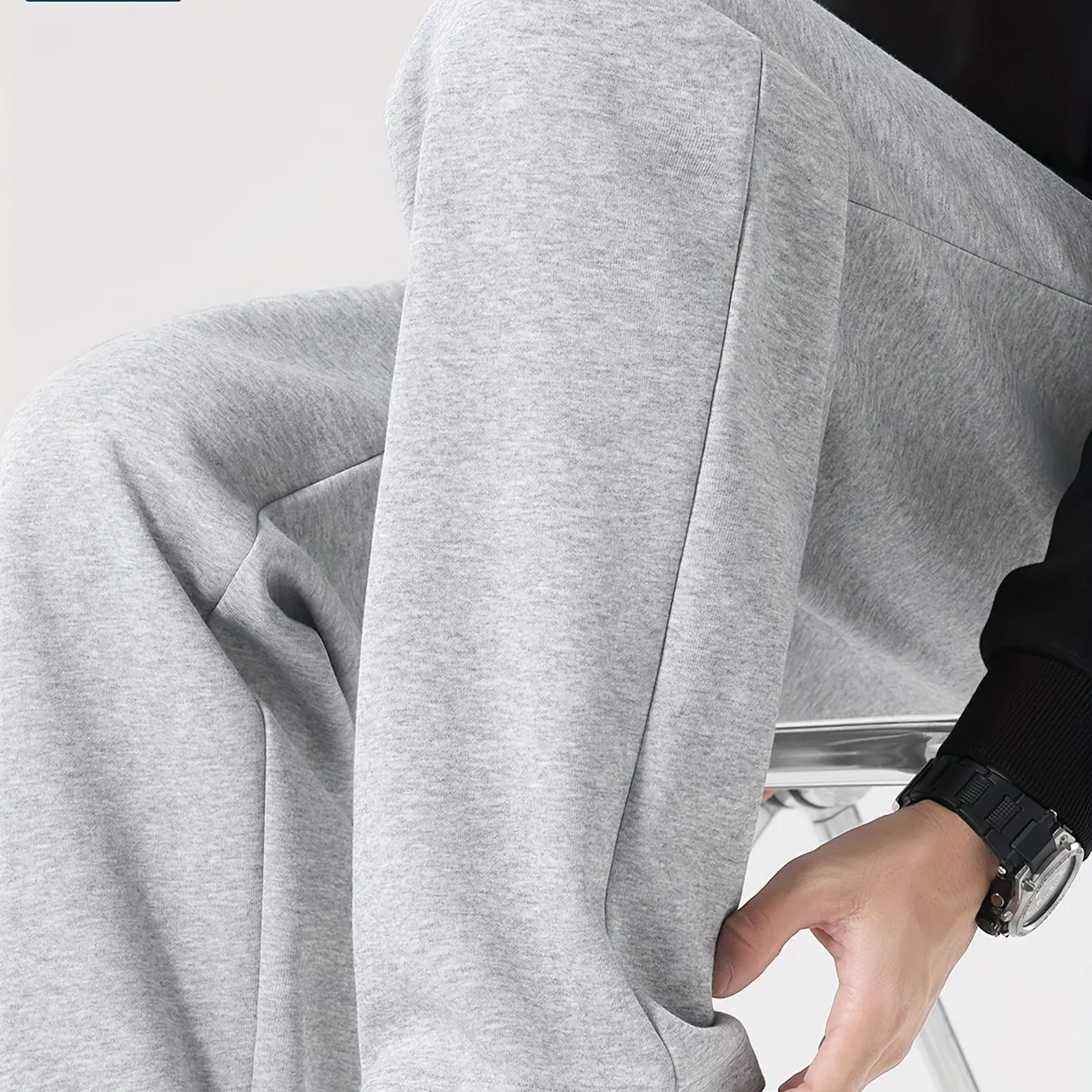 الخريف الشتاء الصوف الرجال Sweatpants مستقيم الساق للجنسين عارضة أزياء تنوعا فضفاض الشارع نمط المتضخم فضفاض عارضة #1
