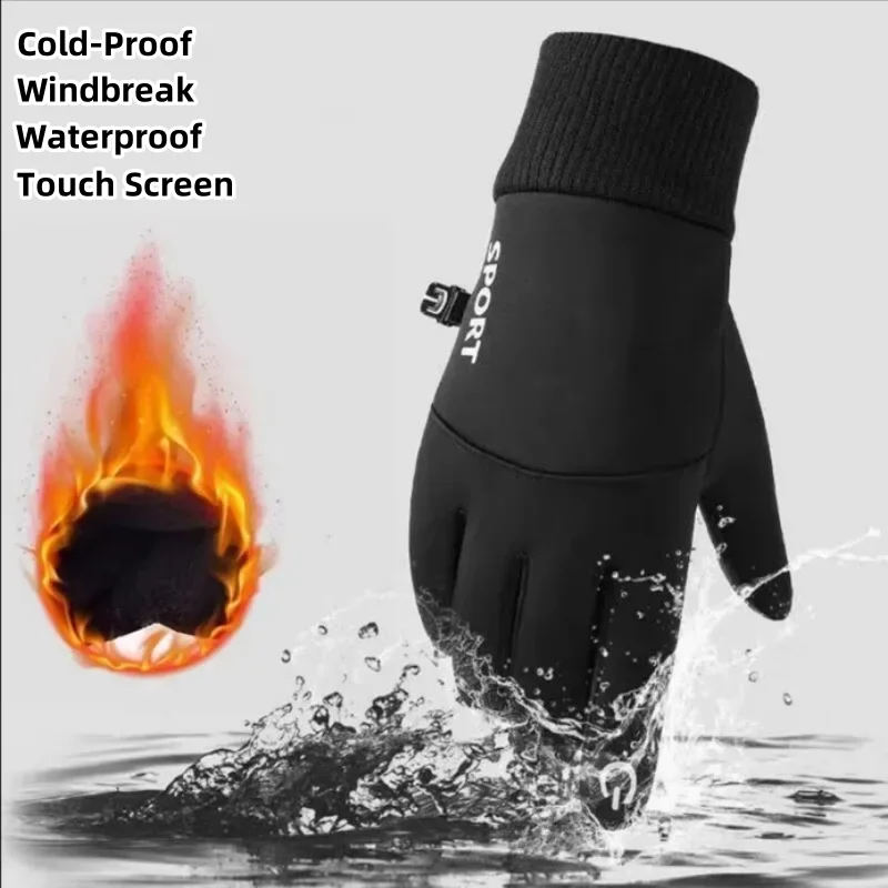 

Black Winter Warm Full Fingers Waterproof Cycling Outdoor Sports Running Motorcycle Ski Touch Screen Fleece Gloves