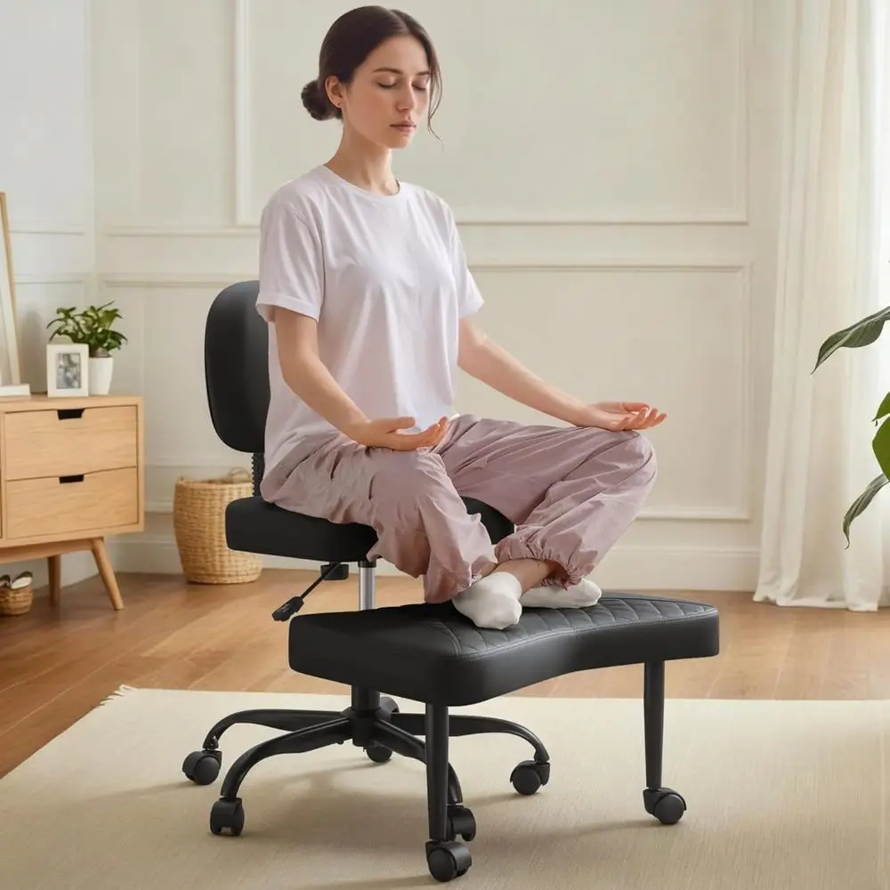 

Ergonomic Legged Oice Chair with Wheels - Adjustable Height Kneeling Meditation Chairs or ADHD, Yoga & Desk Work - Wide Criss Se