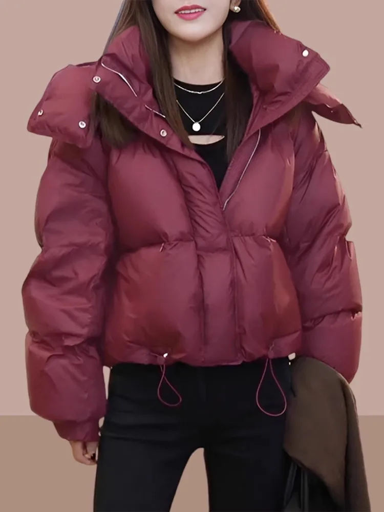 

Утепленная хлопковая куртка для женщин, зимнее теплое пальто в корейском стиле, свободный крой, с капюшоном, на молнии, модная цветная верхняя одежда