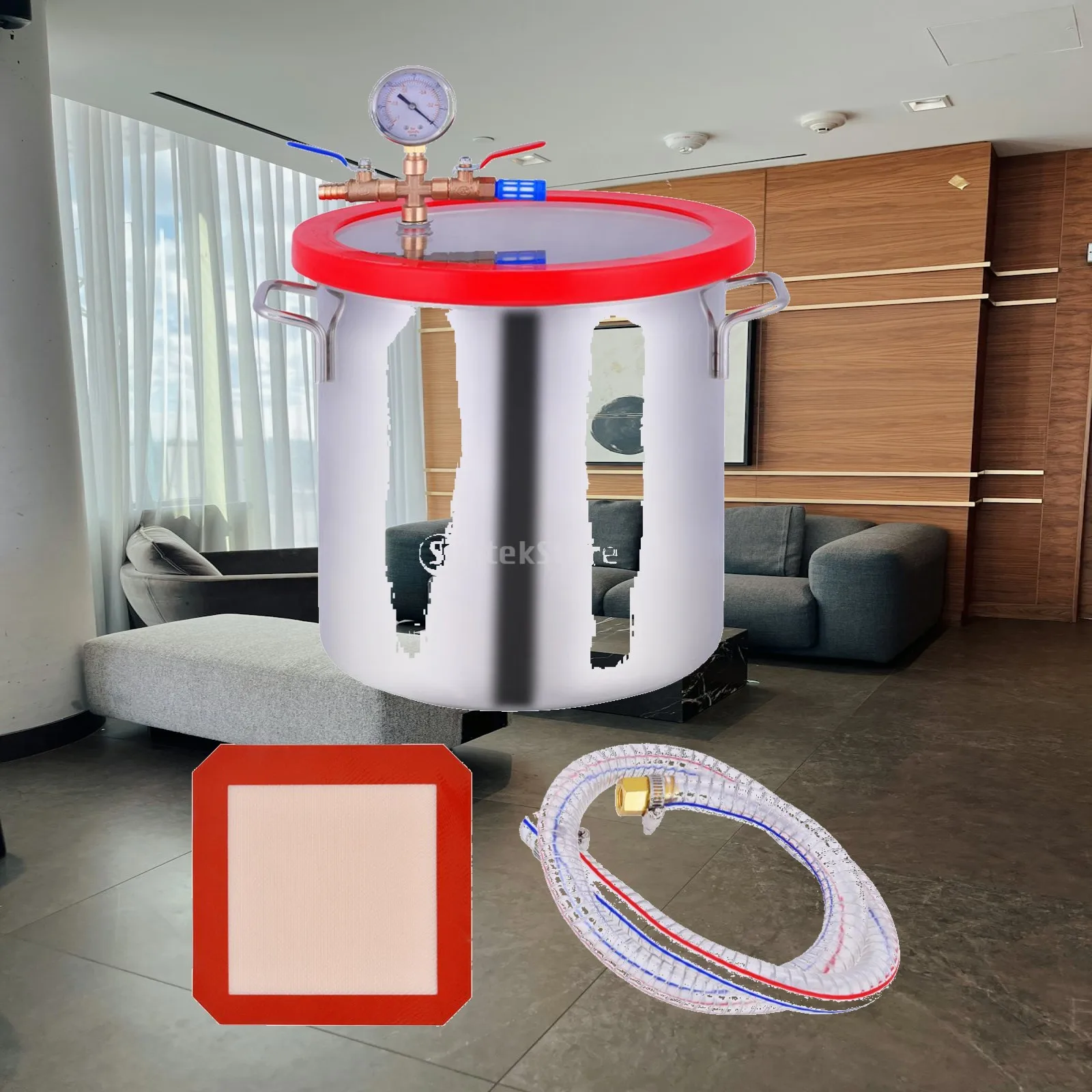 Pressure Degassing Chamber Stainless Steel Vacuum Tank with Transparent View Window and Silicone Seal for Resin Silicone Epoxy