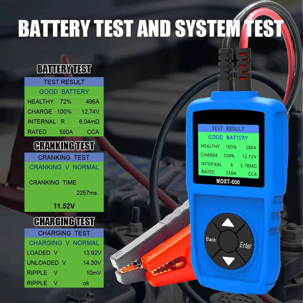 MDXT-600 Digital Intelligent 12V Battery Capacity Tester With Color LCD Display For Automatic Startup System Charging Analysis T