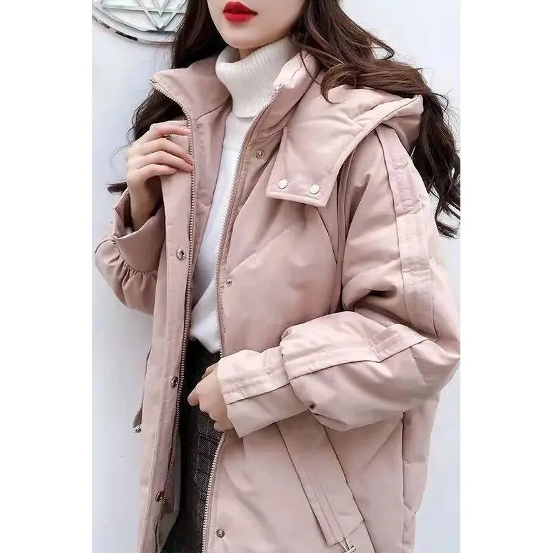 

Women's Mid-Length Ultra-Thick Cotton Jacket Loose Fit Fashionable Korean Style Outerwear Winter Coat Collar Zipper