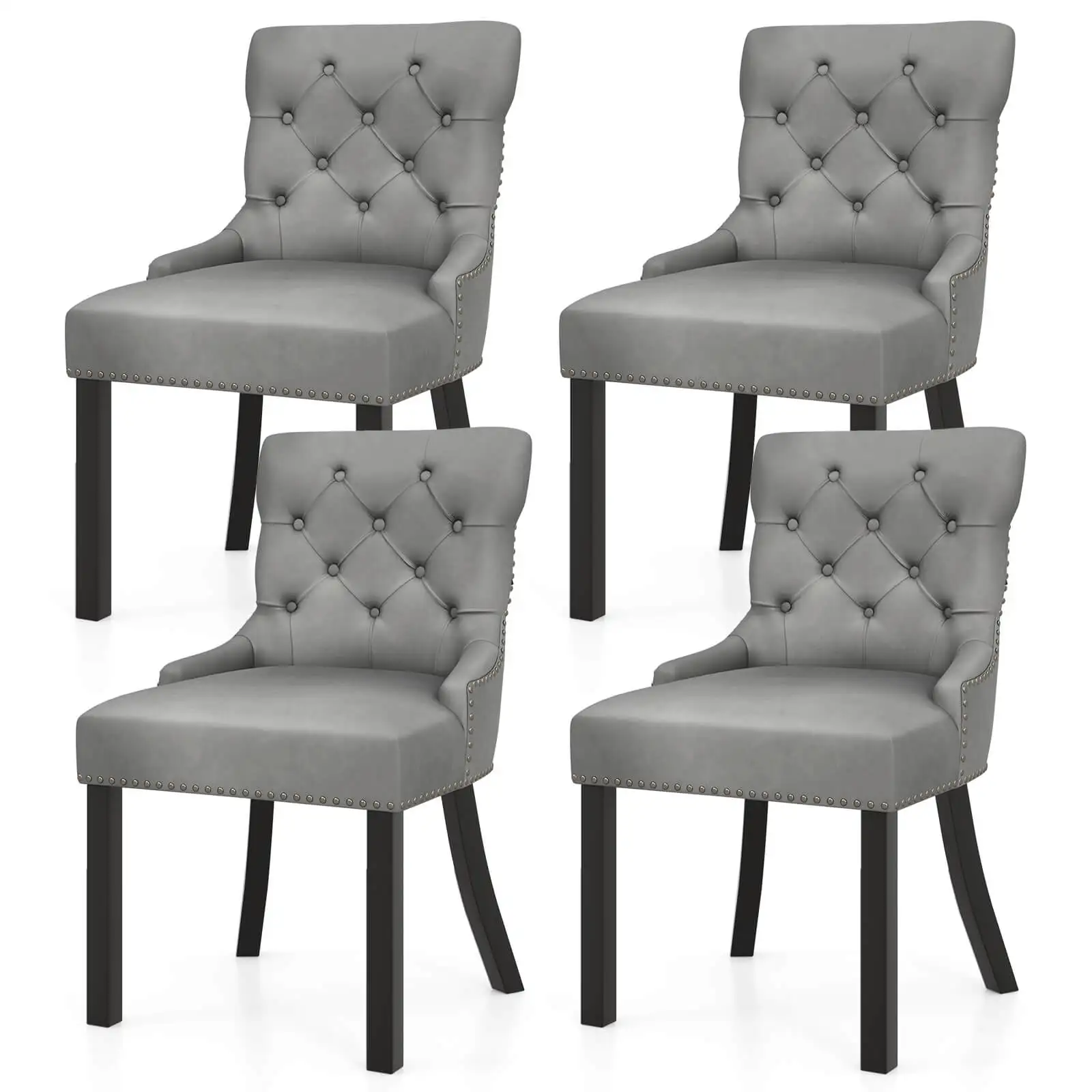 Upholstered Dining Chairs Set of 4 w/ Rubber Wood Legs Padded Seat Nailhead Trim