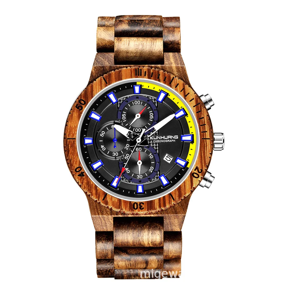 Hot selling watches in Europe and America, wood watches, multifunctional and fashionable, wooden quartz watches, large dial,