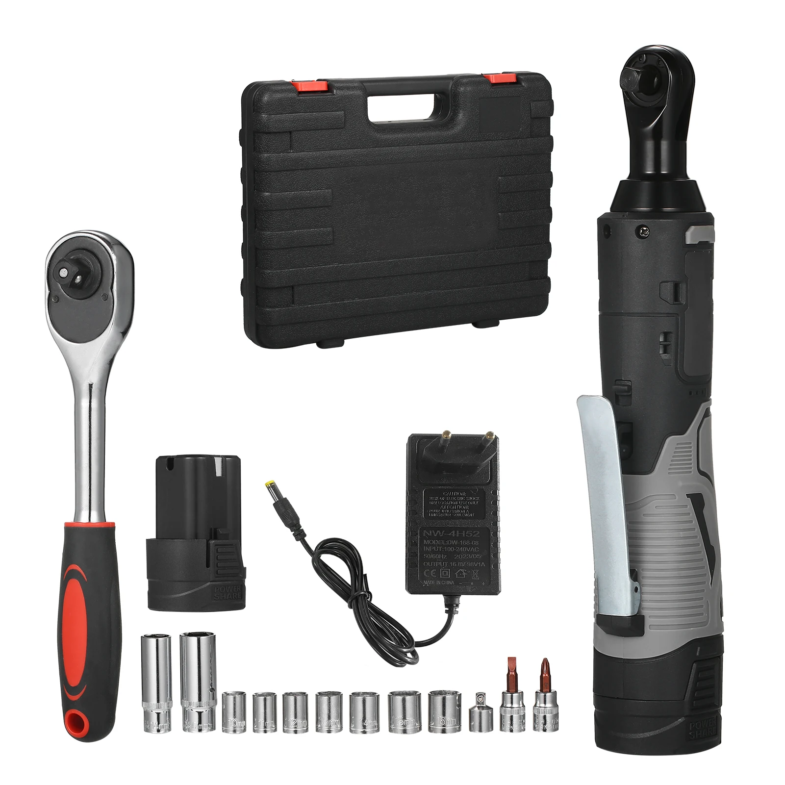 Electric Ratchet Wrench 3/8 Cordless Ratchet Wrench Set 220RPM 16.8V Battery Ratchet Tool Kit with 2.0Ah Lithium-Ion Battery