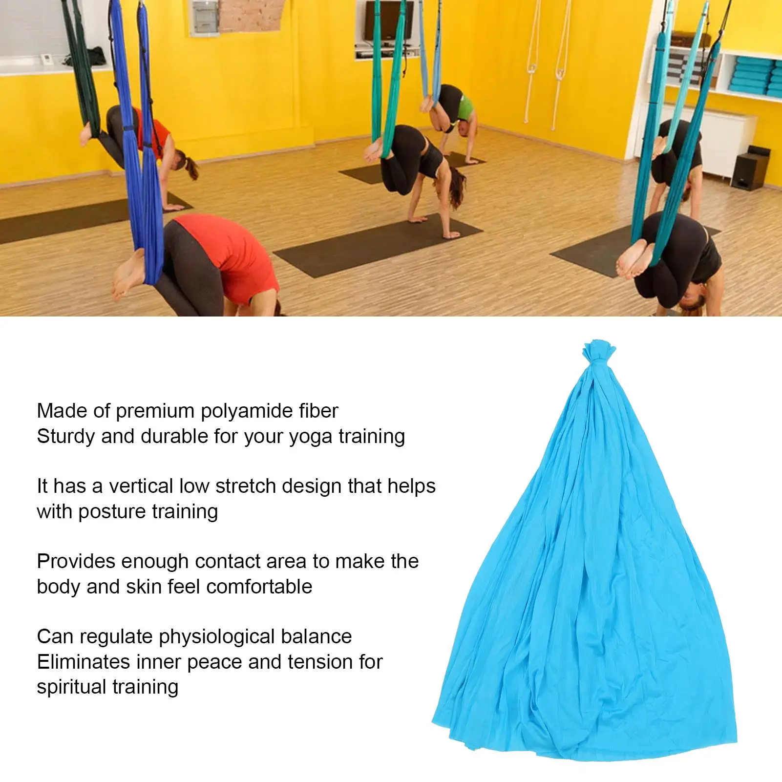 Ajustável Yoga Swing Hammock para treinamento de postura e equilíbrio, tecido elástico, área espaçosa para iniciantes e artistas