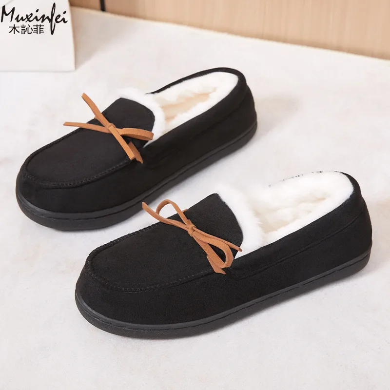 حذاء نسائي شتوي جديد مع حذاء قطني سميك مخملي مضاف، حذاء قصير منزلي مريح ودافئ ومتعدد الاستخدامات #1
