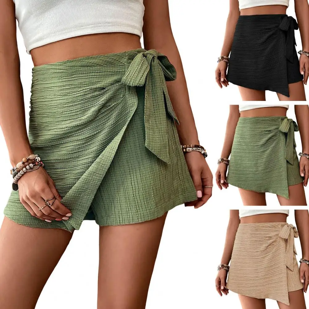 Women Sexy Shorts Skirt Summer Korean High Waist Ladies Mini Skirt Fashion Casual Skirts Lace-up Bow Irregular Commute Dating