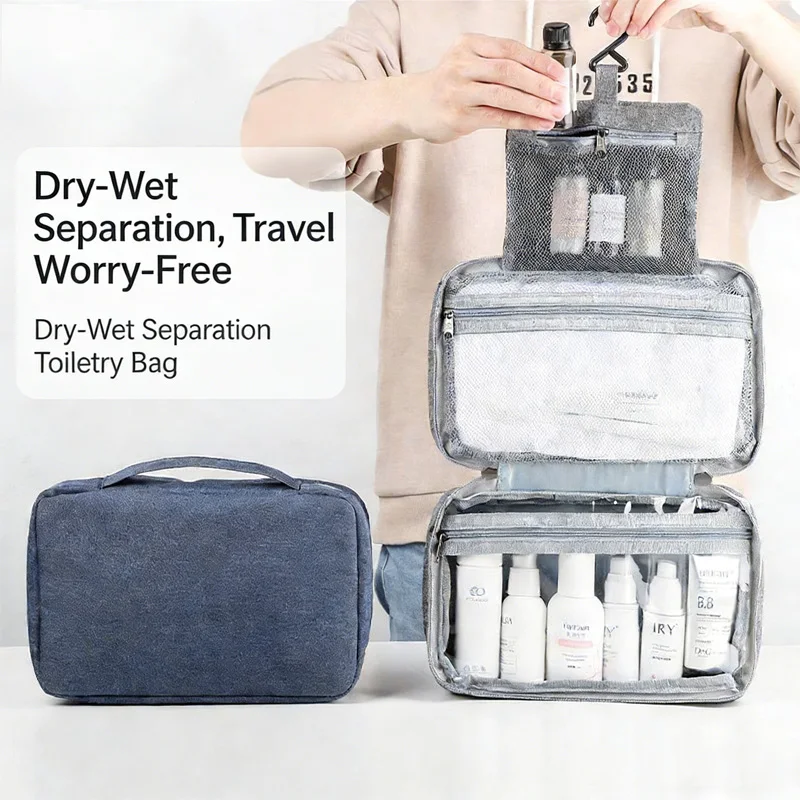 Buylor Foldable Travel Cosmetic Bag Men Women Waterproof Toiletry Bag Dry Wet Separation Makeup Bag for Vacation Business Trip