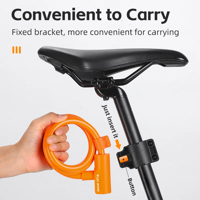 WEST BIKING Bike Lock 115cm Coiled Secure Keys Bike Cable Lock with Mounting Bracket Weathproof Anti Theft Scooter Bicycle Lock