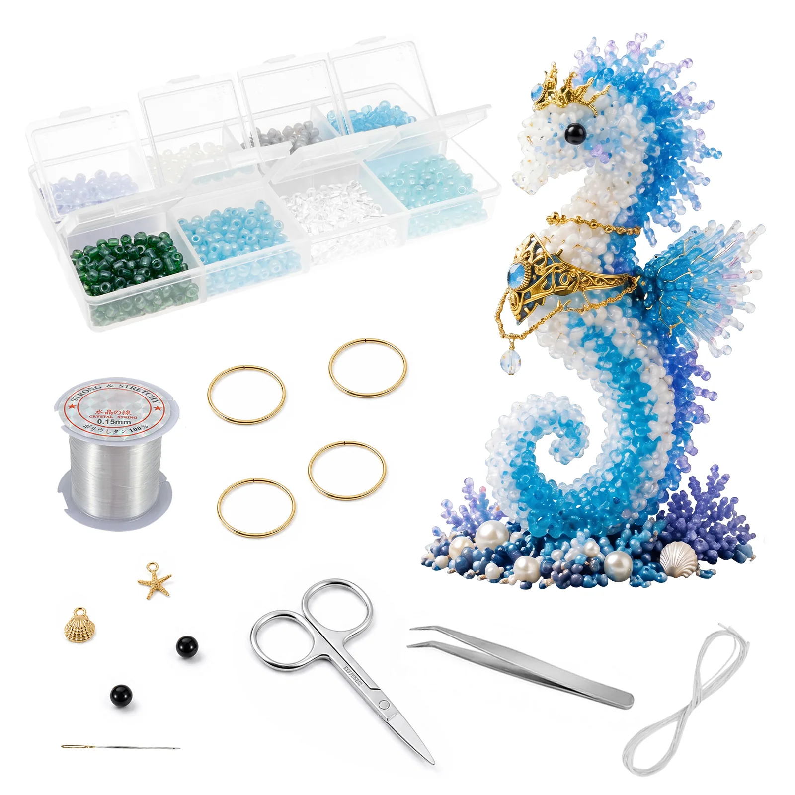 3D Bead Making Kit for DIY Sea Creature with Needle Tweezers Scissors Exquisite Accessories Tutorial​ for Beginner DIY Enthusias