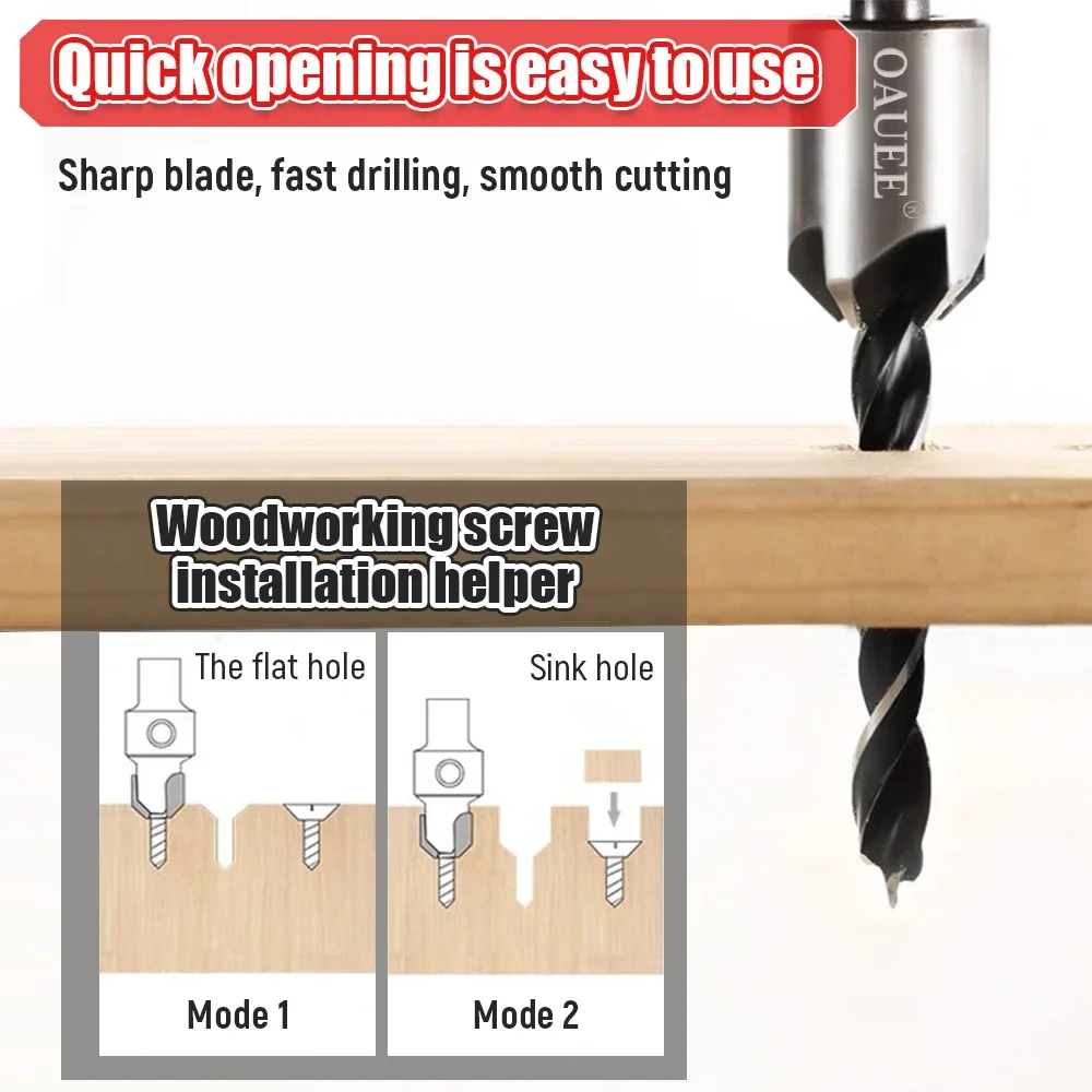 Oauee HSS Countersink Drill Bit Set Reamer Woodworking Chamfer Boring Drill L-wrench Counterbore Hole Cutter Screw Hole Drill