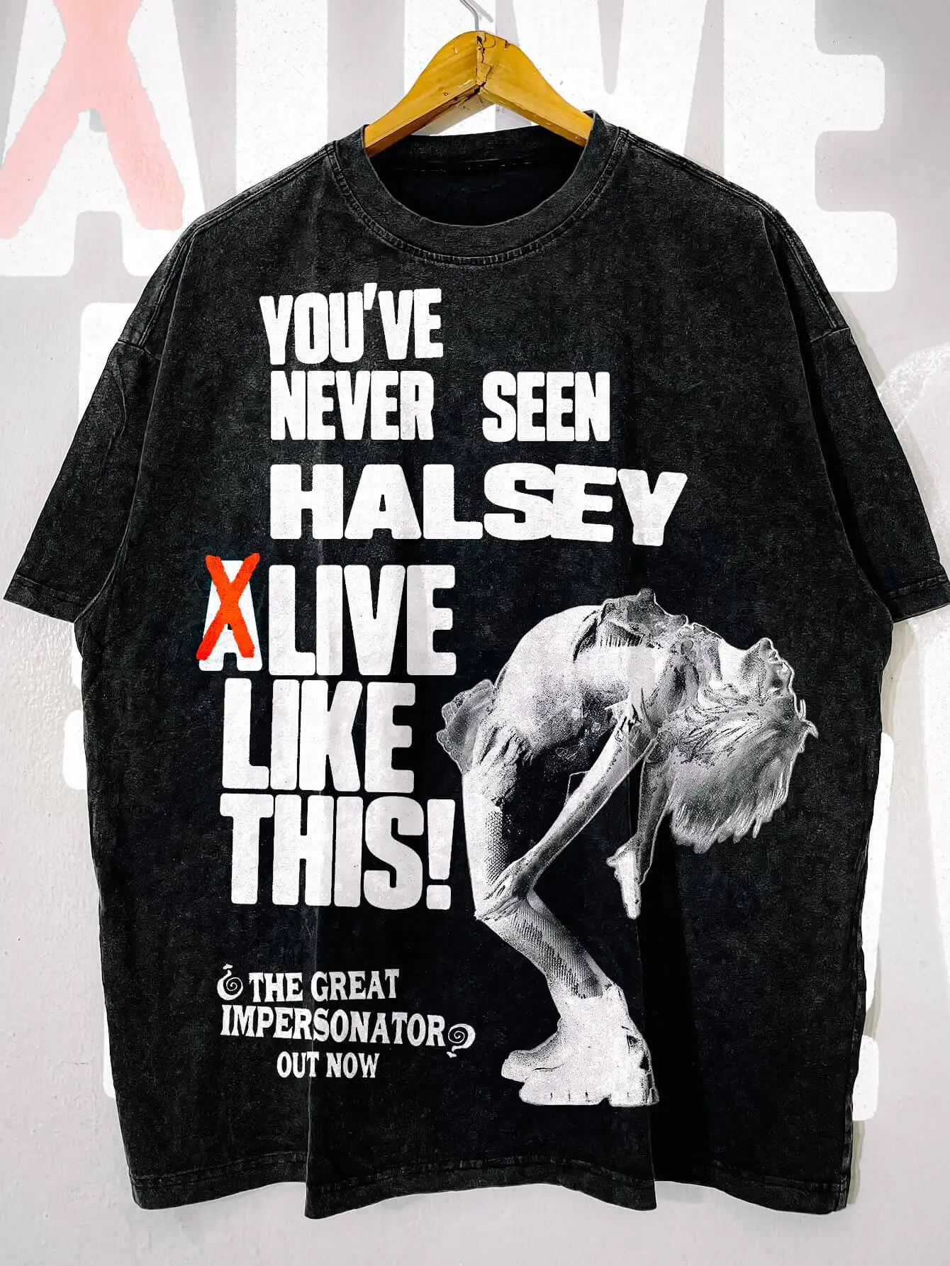 

Футболка с принтом Halsey Live Concert, винтажная футболка большого размера, унисекс, повседневная модная уличная одежда, стиль музыки The Great Impersonator.