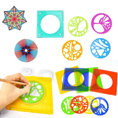 클래식 기어 휠 나선형 원형 템플릿 그리기 키트 장난감 어린이 기하학 Spirograph 곡선 스텐실 그림 DIY Art Crafts