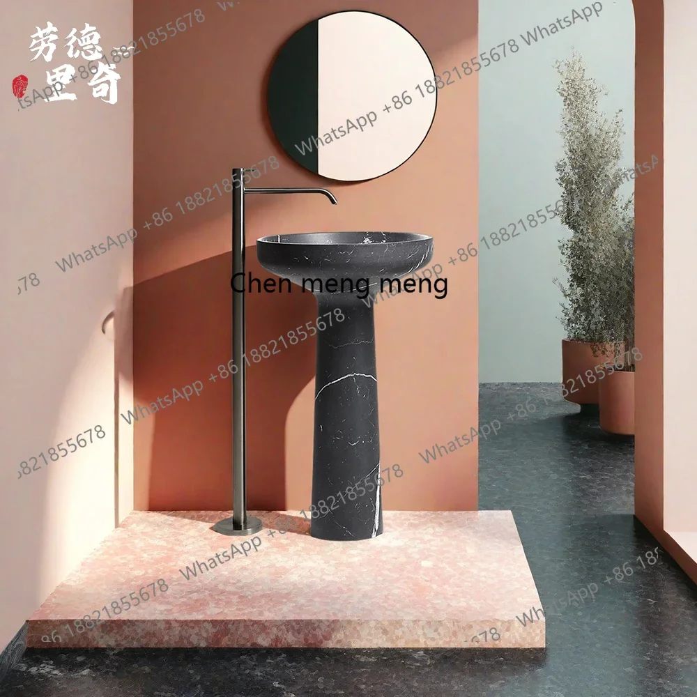 A17 Medieval style retro black and white root marble artificial floor-to-ceiling clubhouse B & B hotel hand-washing column basin