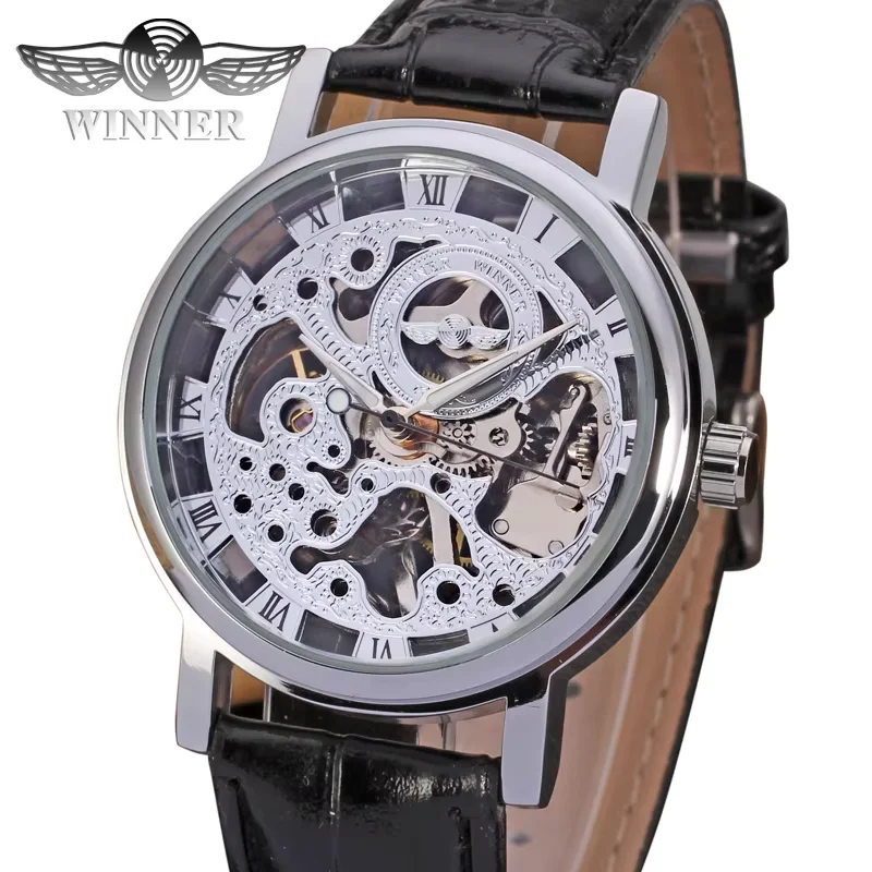 T-winner Ladies Watch Hollowed-out Roman Digital Mechanical Watch Full-bottom Strap Watch Gold and silver Watch
