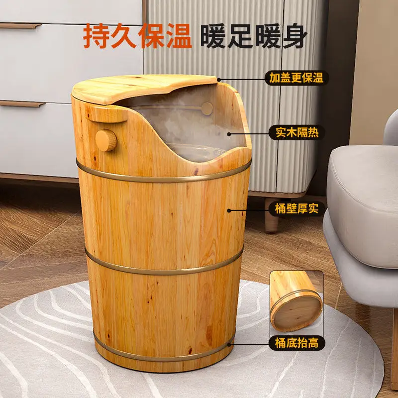 Foot soaking wooden bucket Household solid wood Over knee heating Fumigation wooden bucket Insulation foot bath bucket Wood