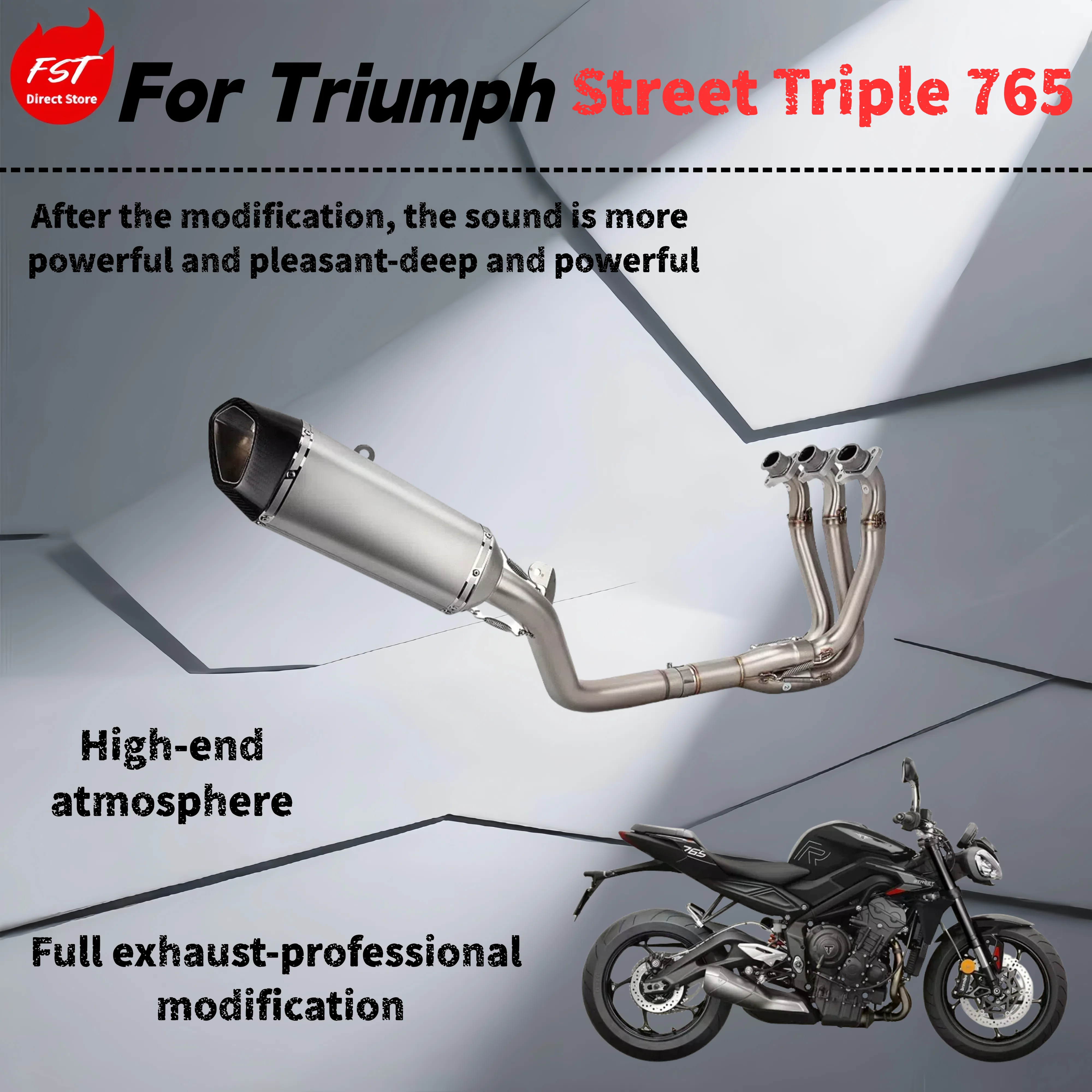 

For Triumph Street Triple 765 - modified full exhaust pipe - deep, rich and powerful sound