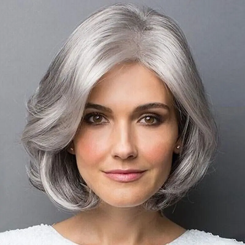 

New Women's Short Silver Gray Straight Full Wigs