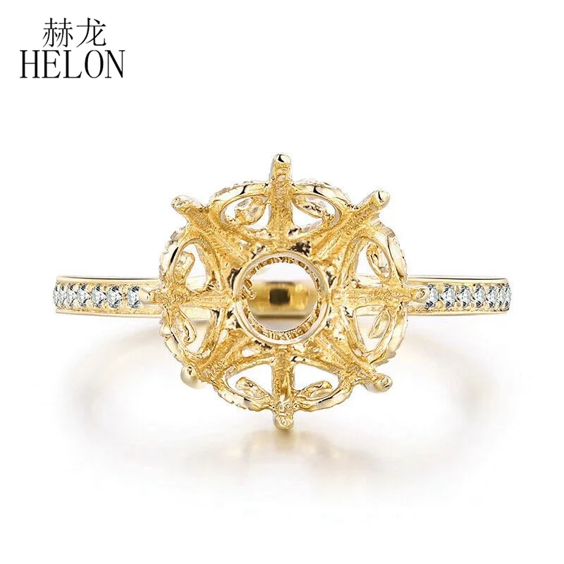 HELON 10 -11mm Round Semi Mount Ring Solid 14k Yellow Gold Natural Diamonds Women Engagement Wedding Fine Jewelry Diamond Ring