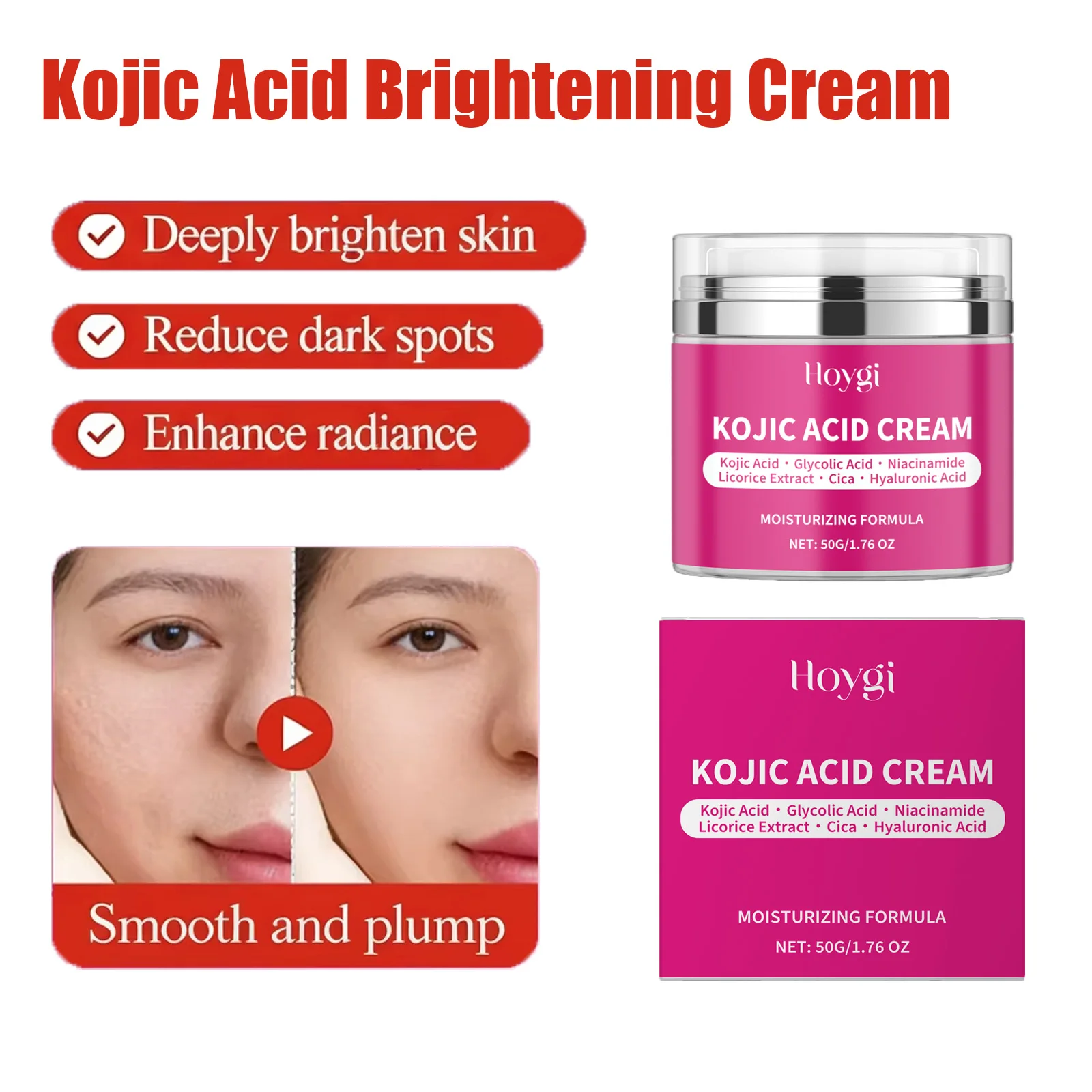 

Kojic Acid Brightening Cream Fade Dark Spot Evens Tone Glowing Skin Improve Skin Dullness Whitening Moisturizing Face Cream