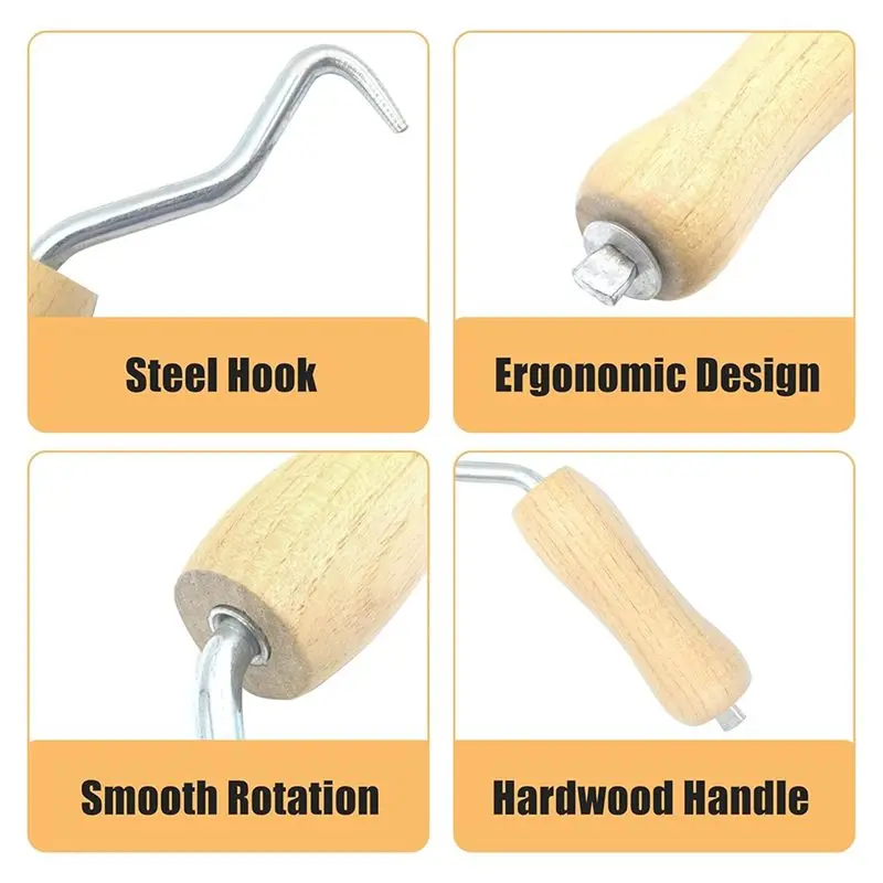 ABXF-Rebar Twister With Wooden Handle Concrete Iron Wire Tie Twister Tool Hand Steel Tie Tool For Fence Twisting 4 Pack