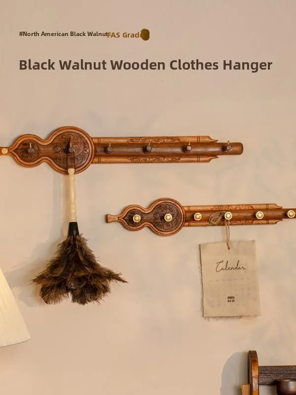 

No Drilling Required Walnut Wood Hook Creative Coat Hook for Entrance Hall Wall Mounted Storage Organizer