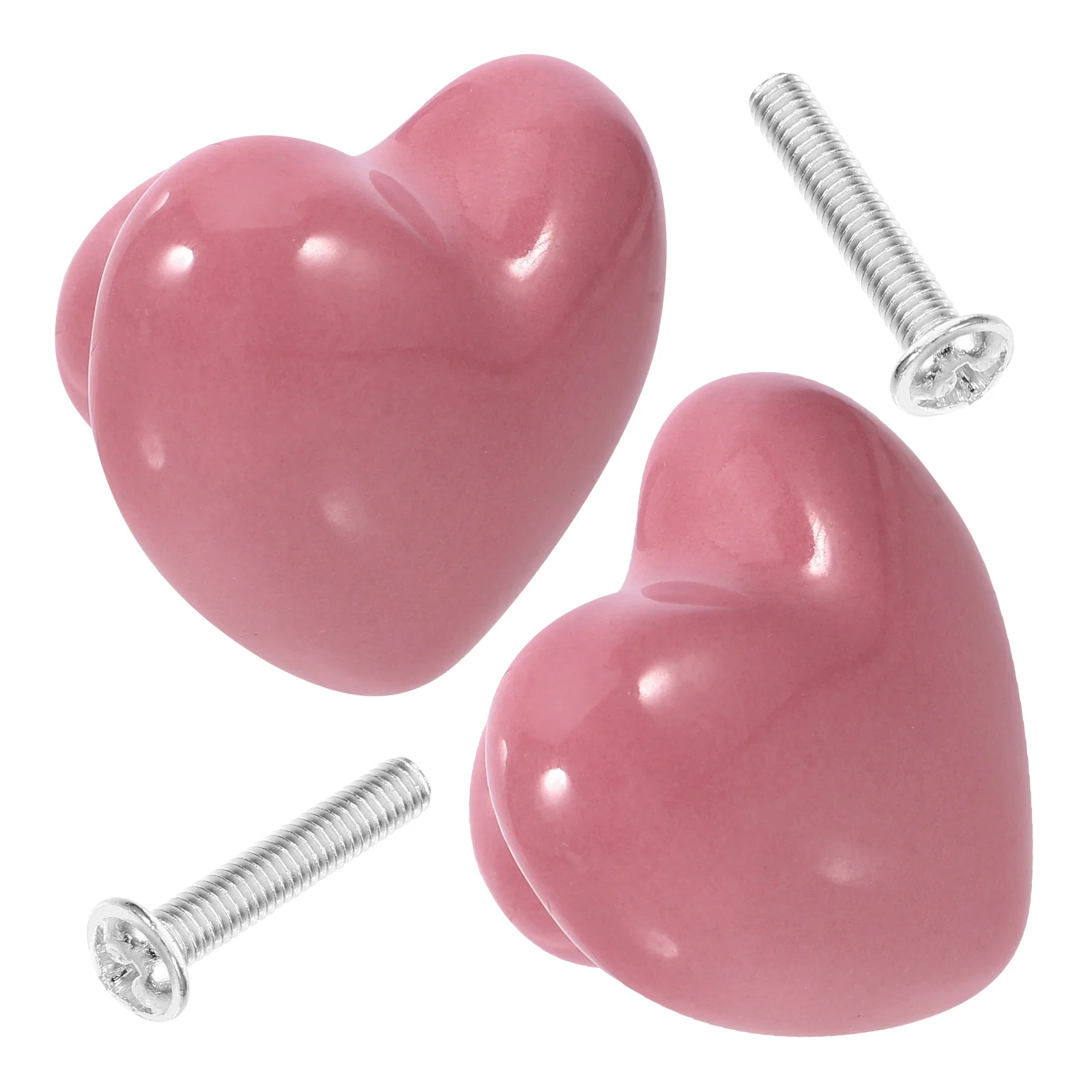 2 Pcs Ceramic Drawer Knobs for Dresser Drawers Door Wardrobes Cabinet Pink Cabinets and Heart-shaped Handles Iron