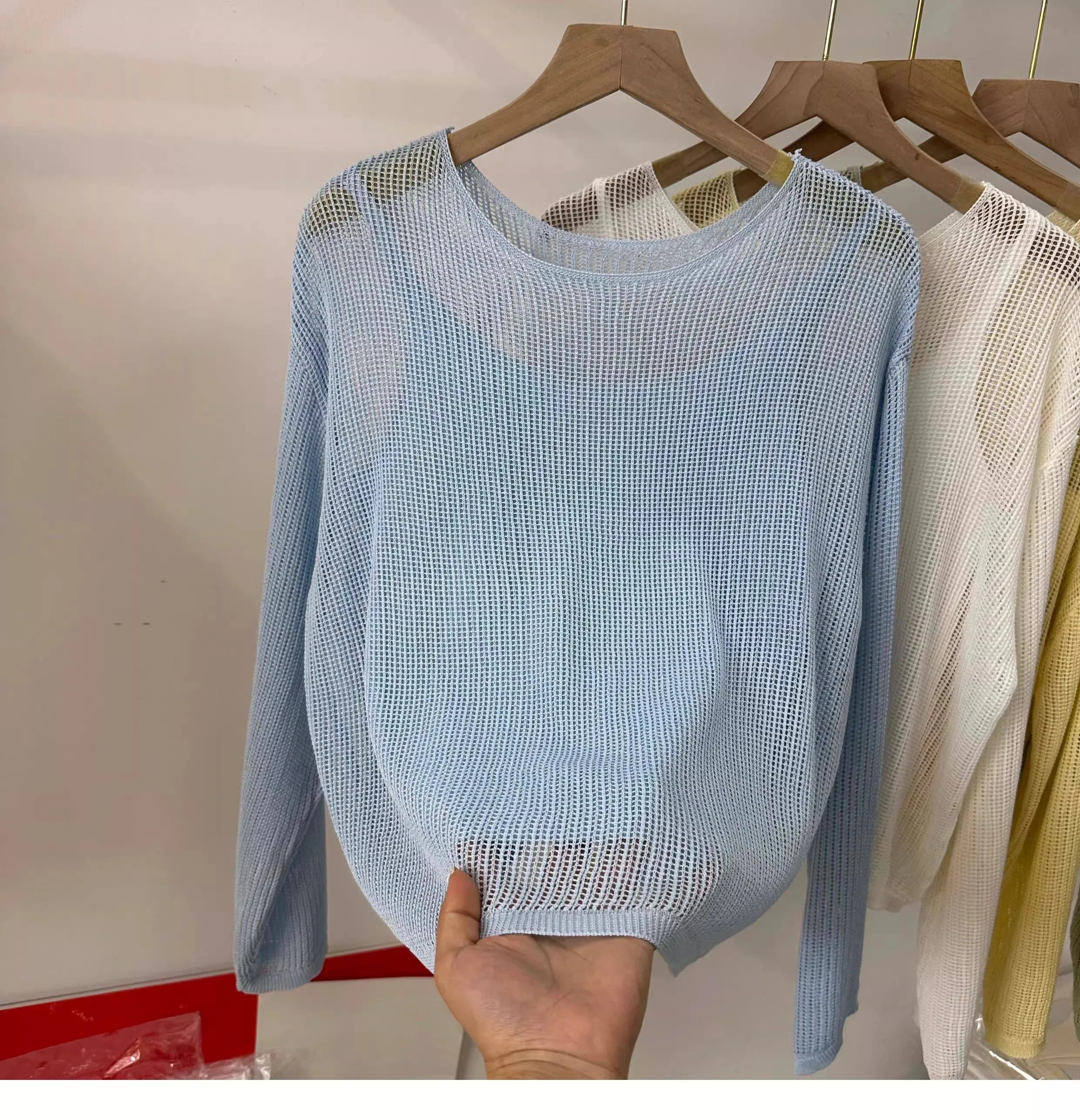Ausgehöhlte Langarm-Strickbluse 2026 – Neues Sommer-Sonnenschutz-Cover-Up und figurfreundliches zweiteiliges Cami-Set – Detail 7