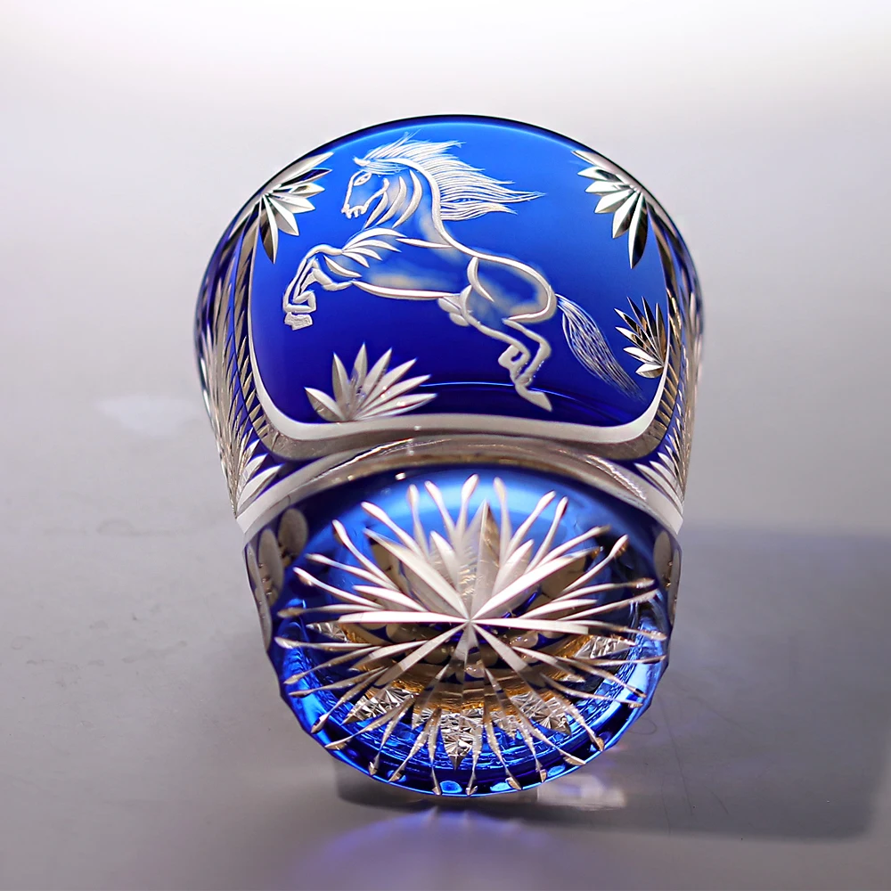 Horse Edo Kiriko 320ml Hand Cut Whiskey Glass Tumbler - Japanese Artisanal Glassware for Spirits And Beverages