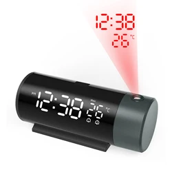 Digitale projectiewekker met 180 ° Draaibare projector, helder LED-display, helderheidsdimmer op 4 niveaus voor slaapkamer
