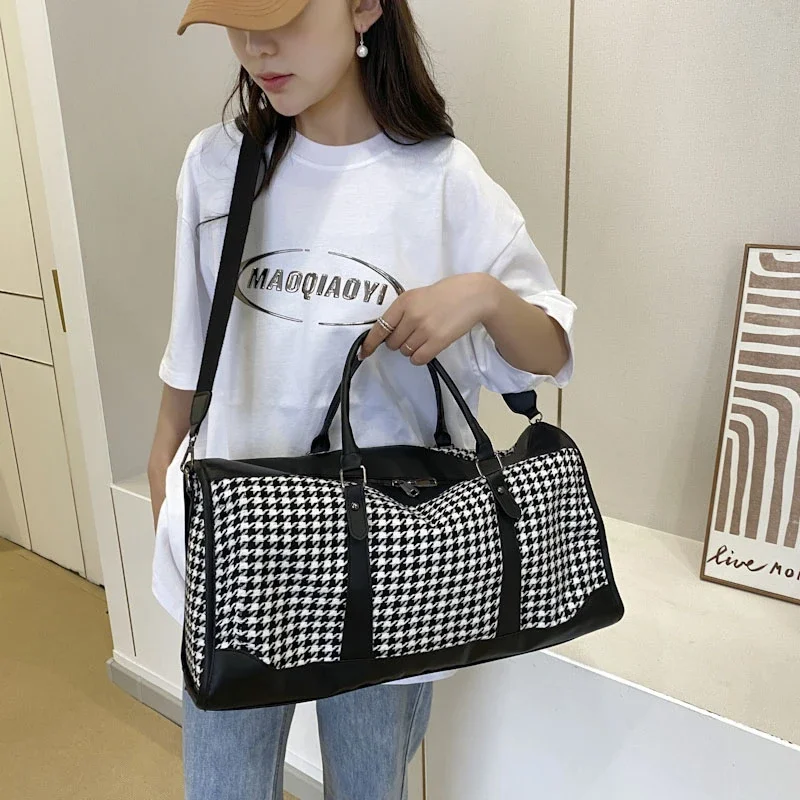 

Retro Houndstooth Pattern Women Handbag Tote 2024 New Large Capacity Travel Shoulder Crossbody Bag Designer Big Oxford Sport Bag