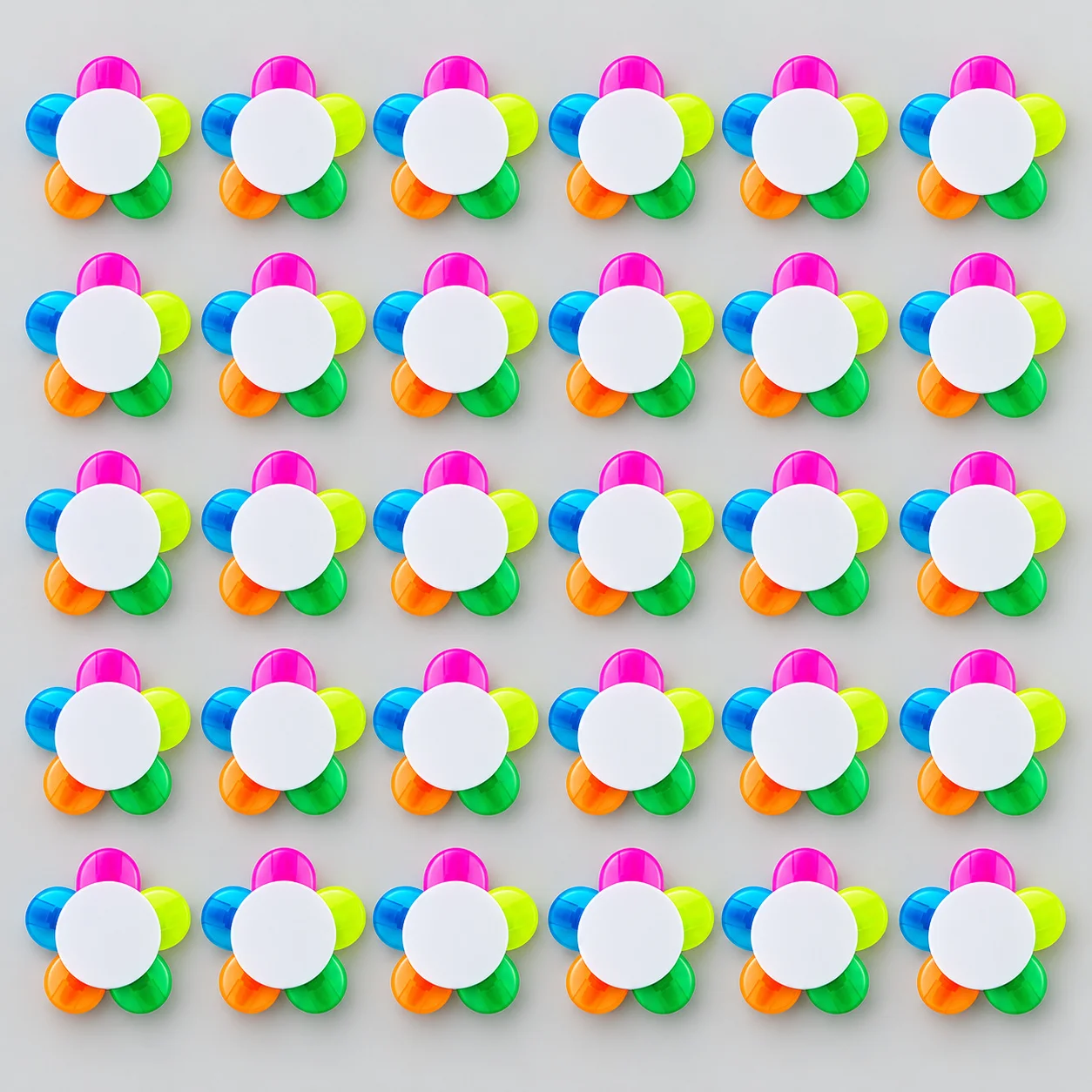 30-Piece Five-Colour Flower Highlighter Set, White Flower Bodies and Colour Caps