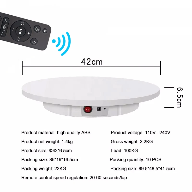 

42CM Remote Control Rotating Display Stand 360° Panoramic Automatic Electric Turntable 100KG Load Exhibition Rotation