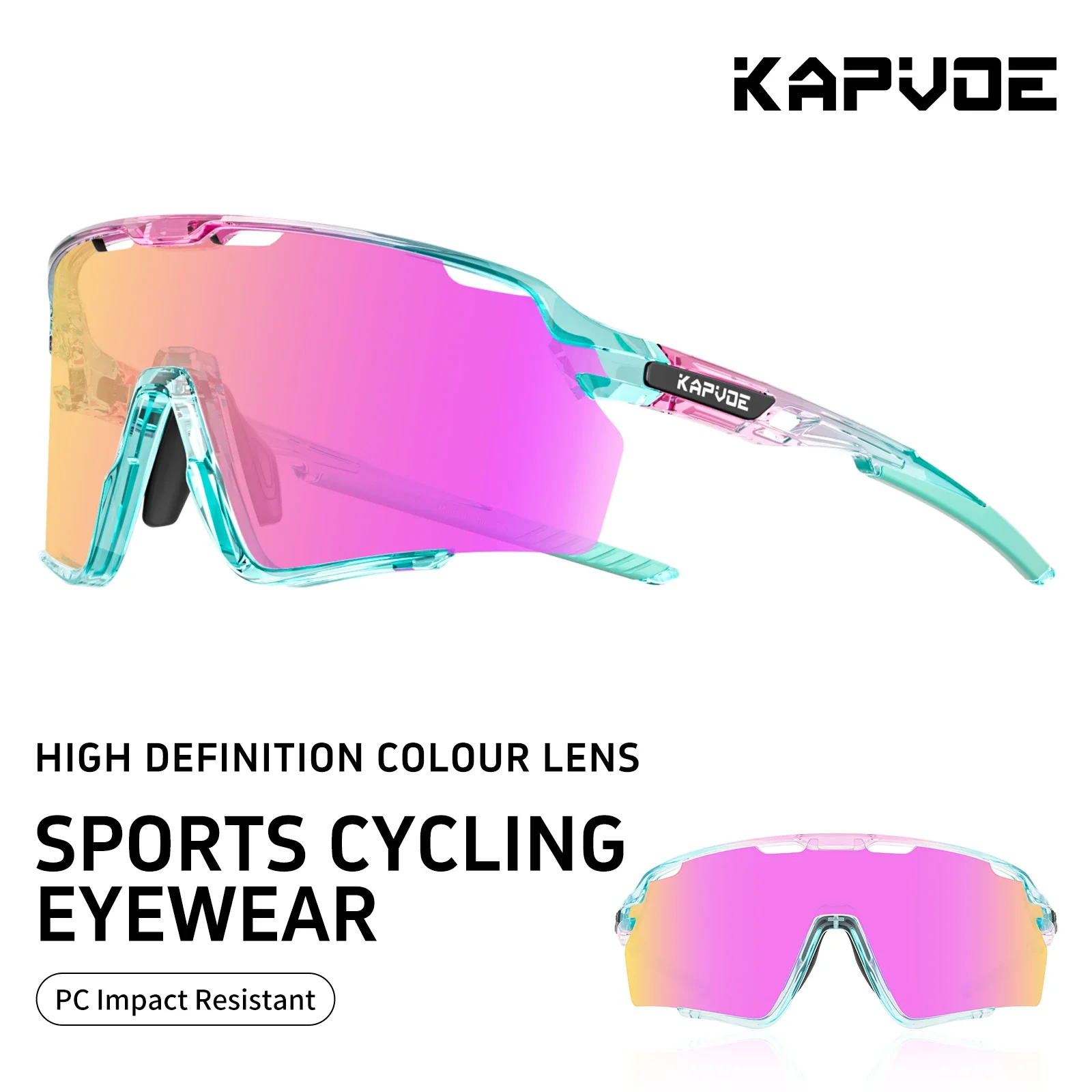 Kapvoe Fahrradbrille, breite Sicht, UV400, Fahrradbrille, Mountainbike, Rennrad, Brillen, mehrere Farben, Laufen, Wandern, Fahren