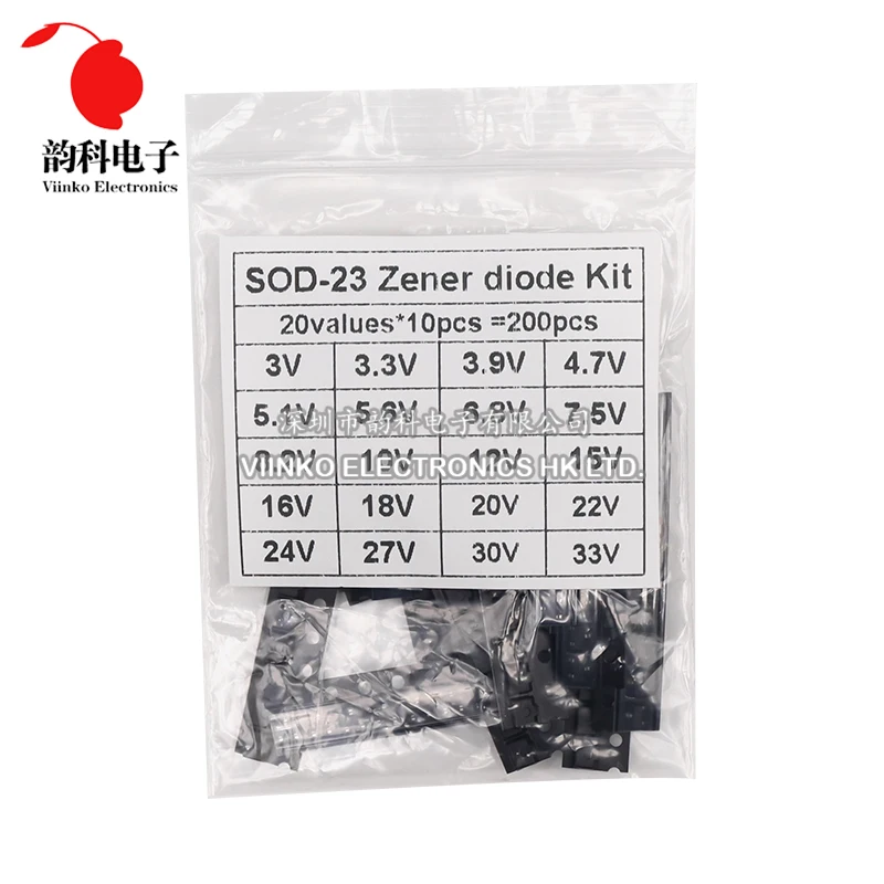 200 sztuk SMD SOT-23 dioda zenera wybrane elementy SOT23 3V-33V 20 wartości każdy zestaw 10pcs DIY sampli