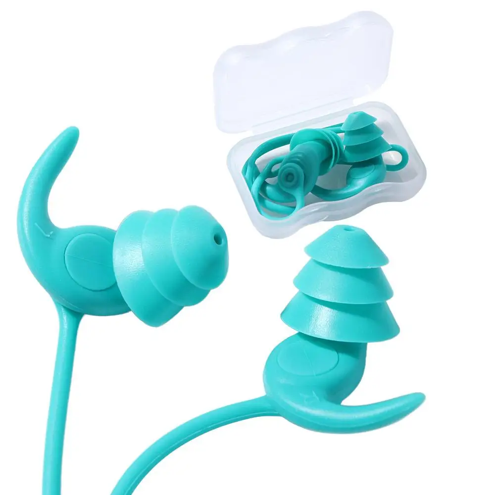 1 Pair Waterproof Swimming Earplugs Comfort Silicone Corded Ear Plug with silicone strap 3 Layer Waterproof Earplug
